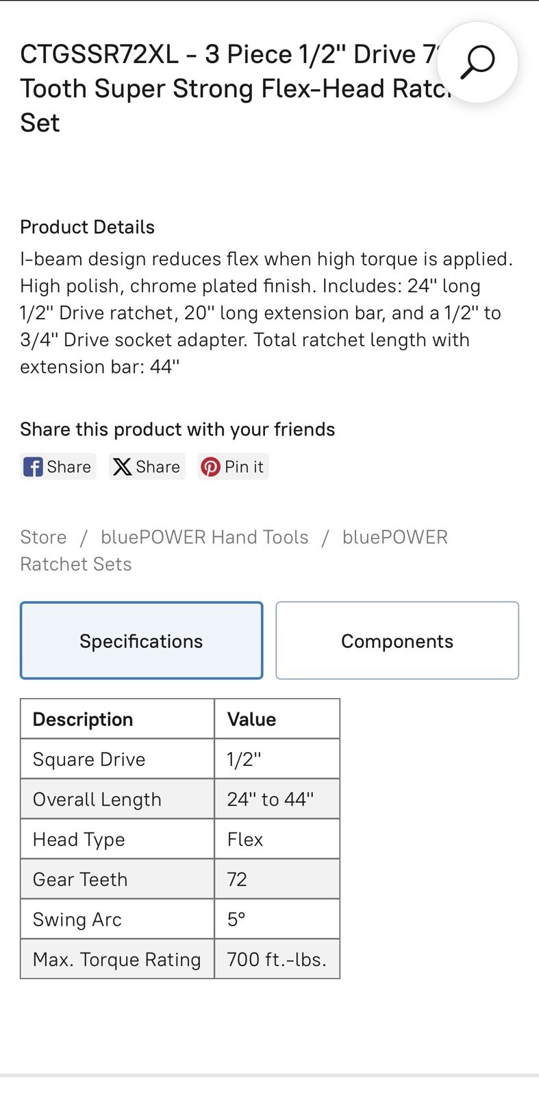 Cornwell Tools 3 Piece 1/2 Drive 72 Tooth Super Strong Flex-head Ratchet Set