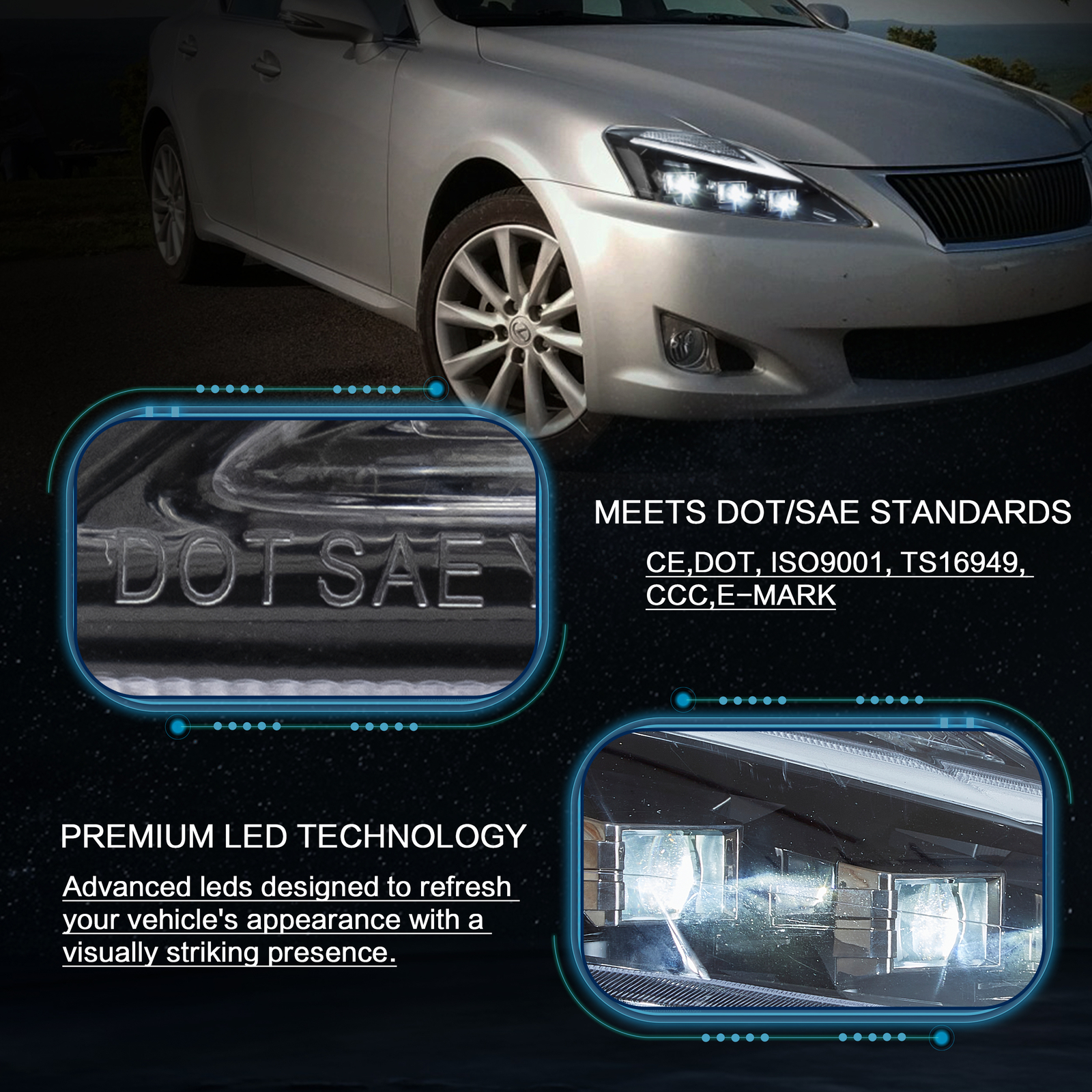 4PCS LED Headlights+Tail Lights For 2006-2013 Lexus IS250 IS350 ISF W/Sequential