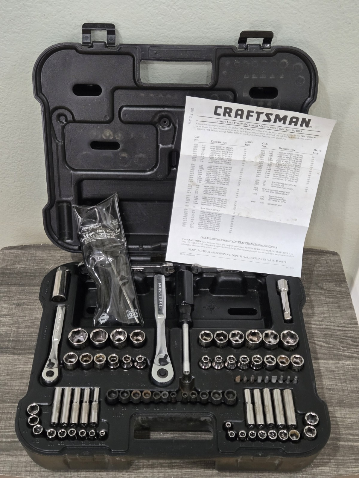 Easy Read Craftsman USA 95 Piece Mechanic Tool Set Complete in Case No 34095