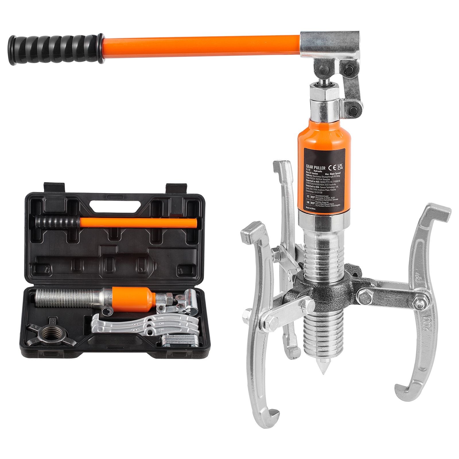 5T Hydraulic Gear Puller, 8in Max Spread, 2 & 3 Jaws for Machinery