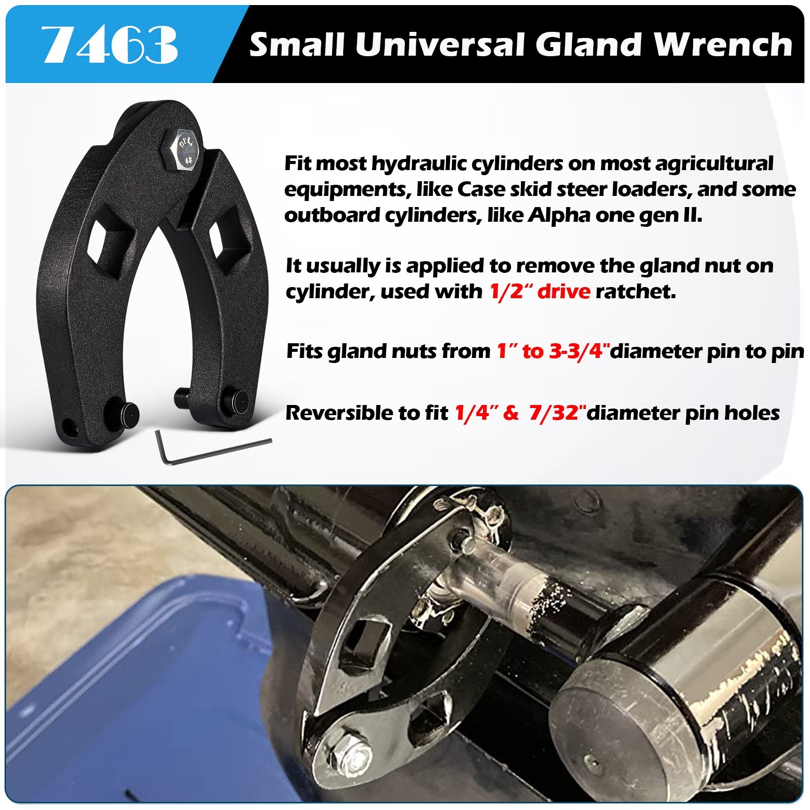 For Hydraulic Cylinders 7463 Adjustable Gland Nut Wrench Small Pin Spanner Tools