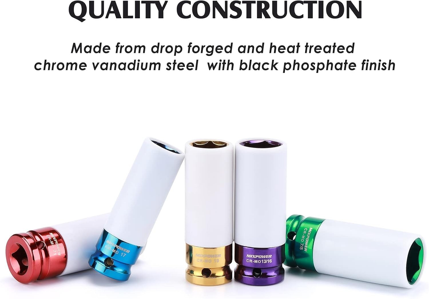 Lightweight 5-Piece CR-MO Impact Socket Set with Laser Marked Sizes for Easy Use