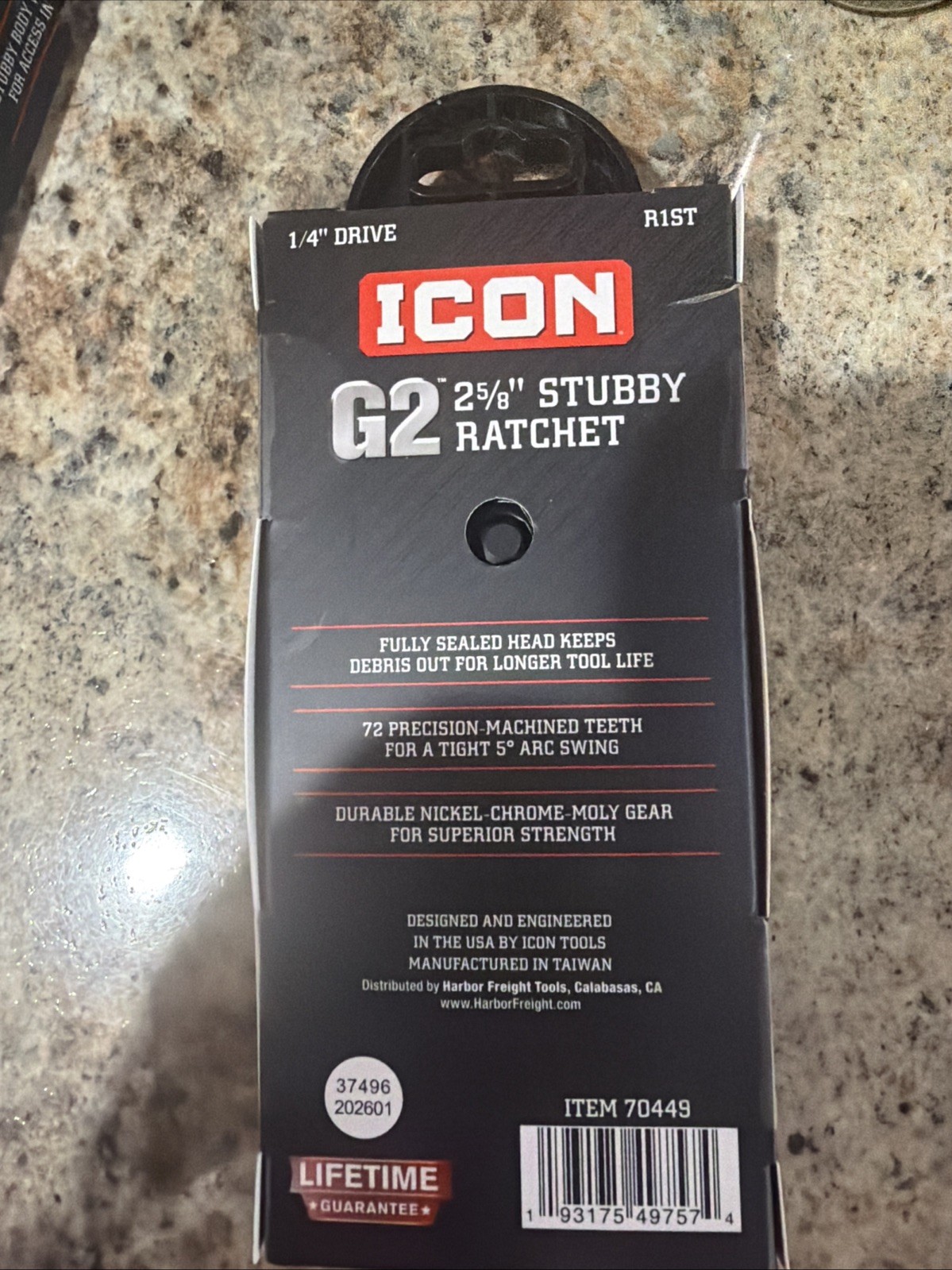 NEW ICON G2 1/4 in. Drive, 2-5/8 in. Stubby Ratchet 70449
