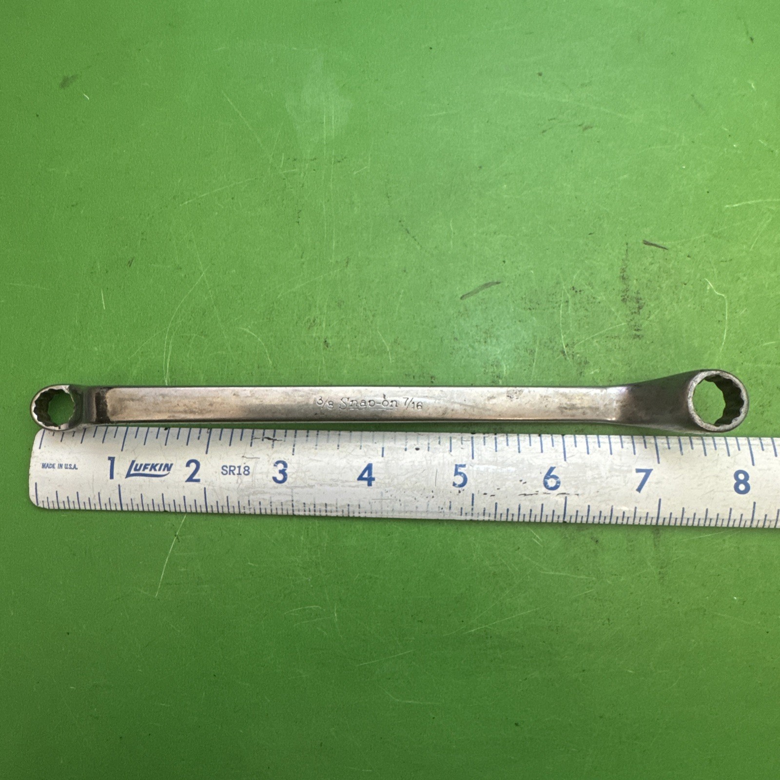 Snap-On Hand Tools USA SAE Sz 3/8″ x 7/16″ Deep Offset Box End Wrench MPN XO1214
