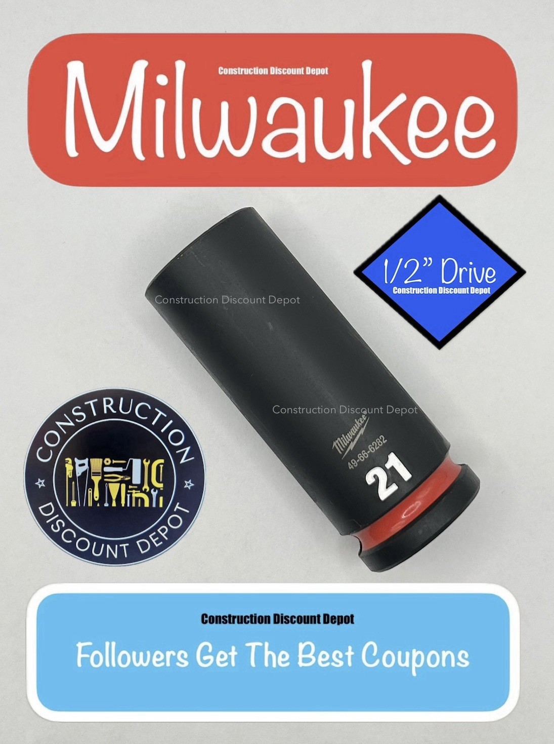 Milwaukee 49-66-6282 21MM Shockwave Impact Duty 1/2″ Drive Deep Socket 21 mm