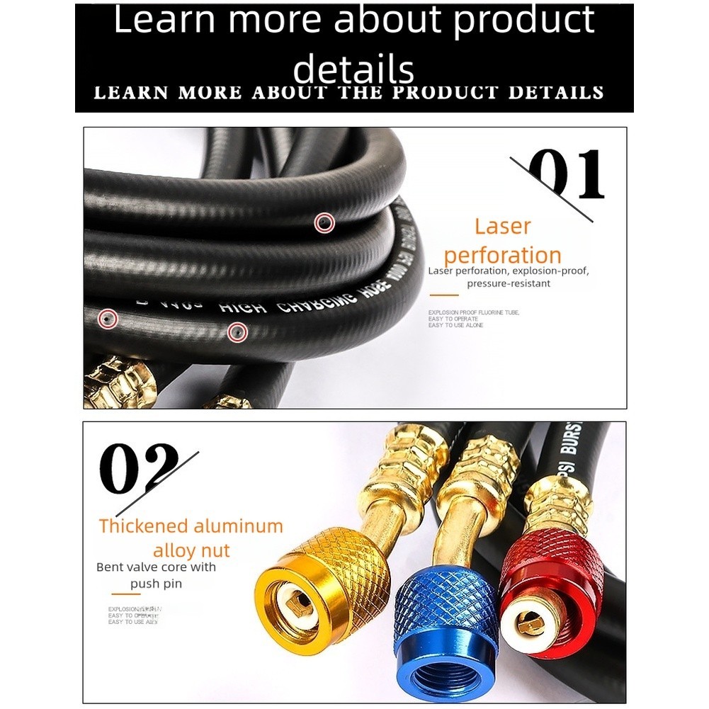 Car AC High Pressure Coolant Charging Hose Compatible with R22 R134a 1 5M 1M