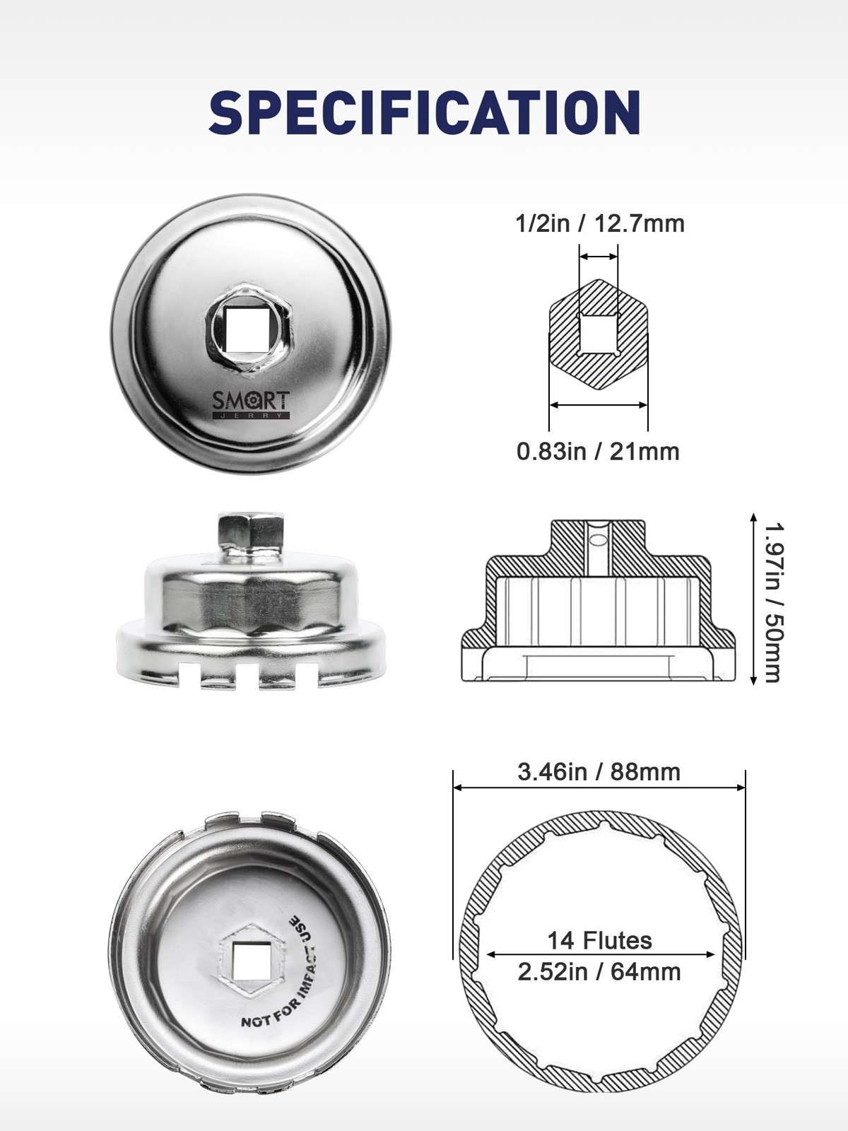 64mm 14 Flutes Oil Filter Wrench Compatible with Toyota, Lexus