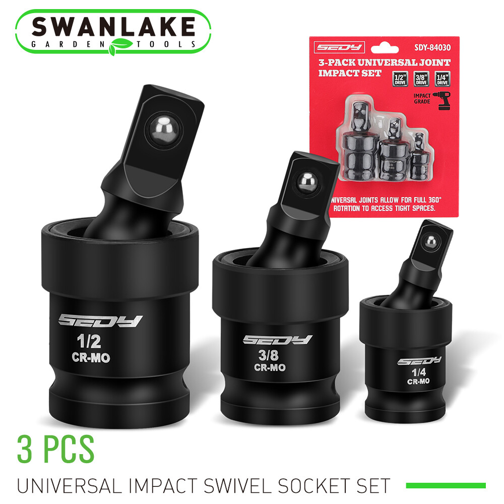 3pc Impact Universal Swivel Socket Set 3/8″ 1/4″ 1/2″ Drive U-Joint 360 Degree