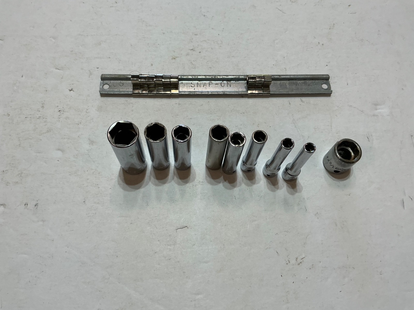 Snap-on 7 pc 1/4″ drive SAE deep well socket set 3/16-9/16 plus 2 others USA