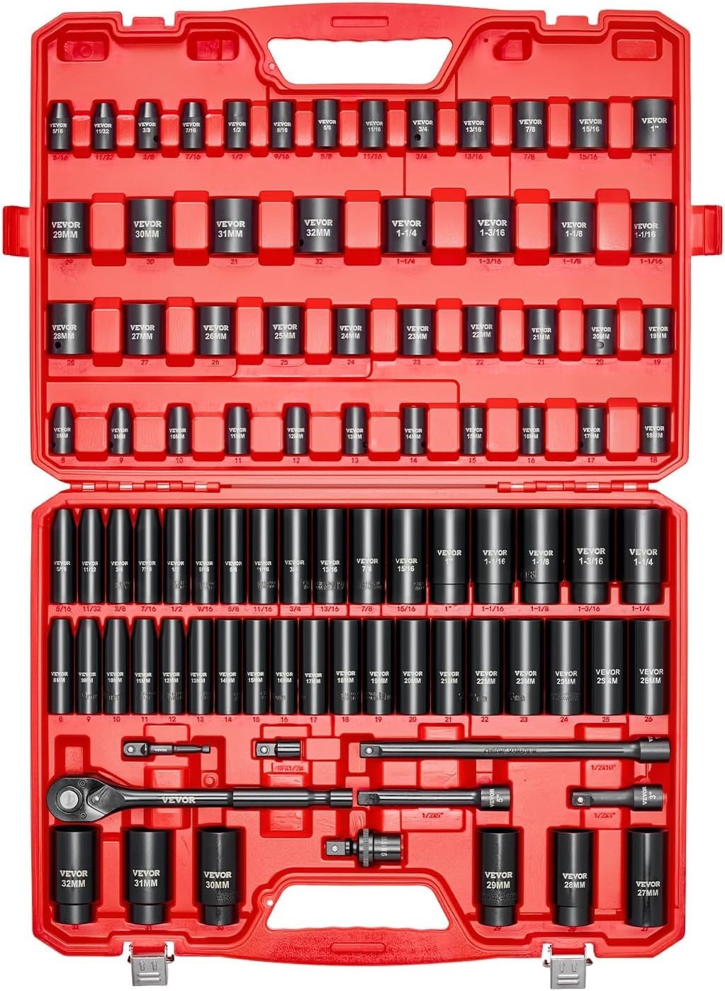 91-Piece 1/2″ Drive Impact Socket Set, SAE & Metric