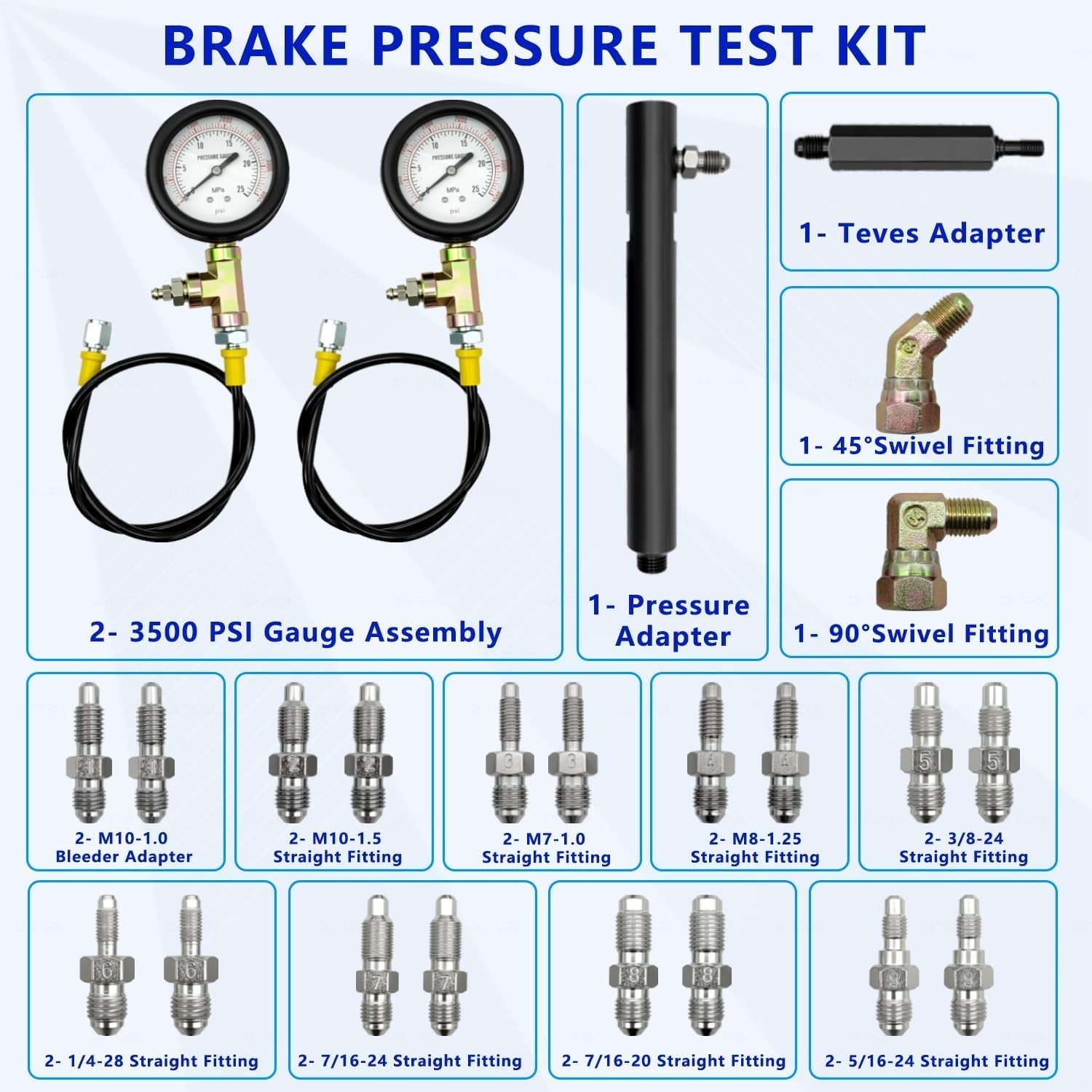 Brake Pressure Tester, Universal Brake Pressure Gauge 0-3500PSI for Gasoline Car