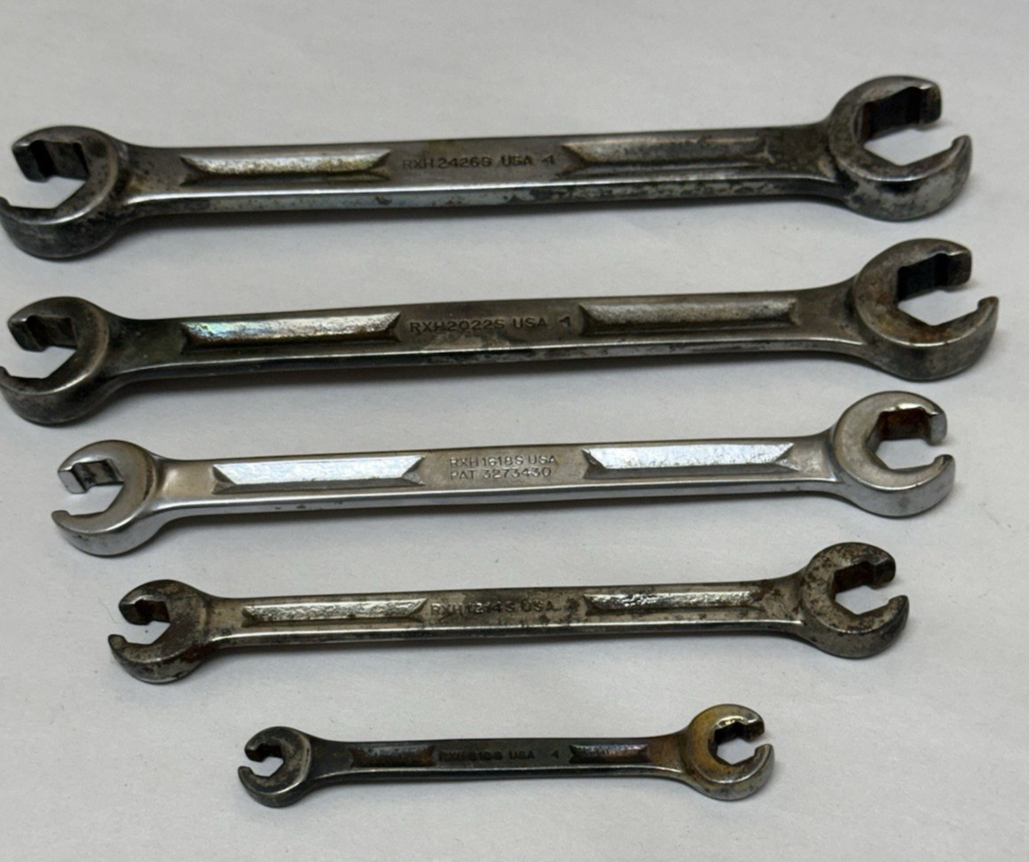 Old USA Snap-On 5 pc Double Flare Nut Line Wrench Set SAE 1/4 to 13/16″ RXH605
