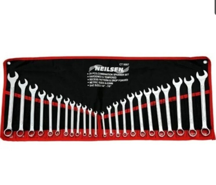 25PC COMBINATION SPANNER WRENCH SET METRIC AF IMPERIAL RING OPEN IN CASE CT0087