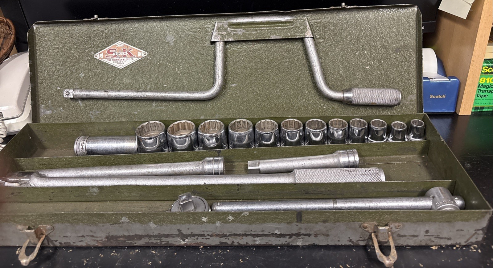 S-K TOOLS 1/2″ Drive Socket Set 20 pc W/ Metal Box, Ratchet & Extensions