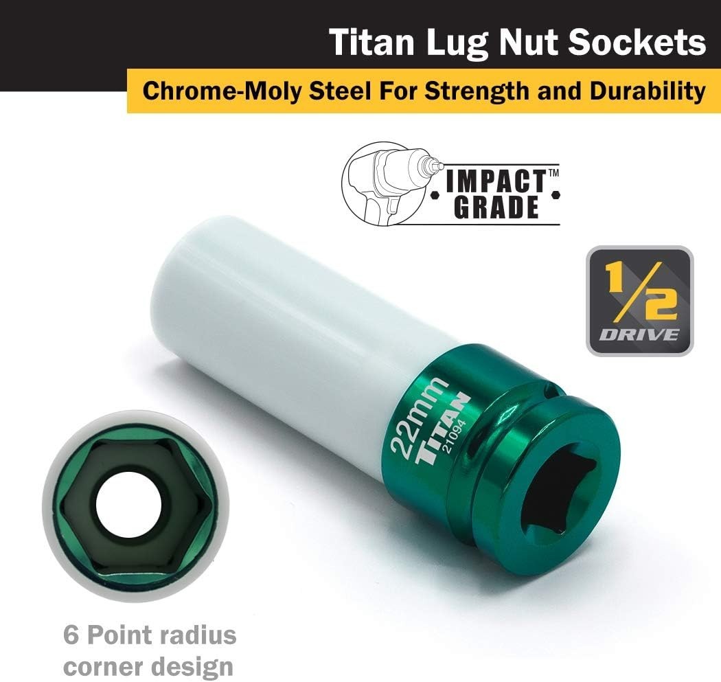 Efficient 1/2-Inch Drive 22mm Non-Marring Lug Nut Socket with Hollow Core Design