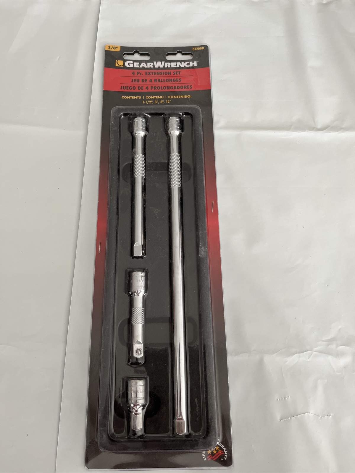 Gearwrench 4pc 3/8″ drive Knurled Extension Set 1.5″, 3″, 6″ & 12″ #81200D