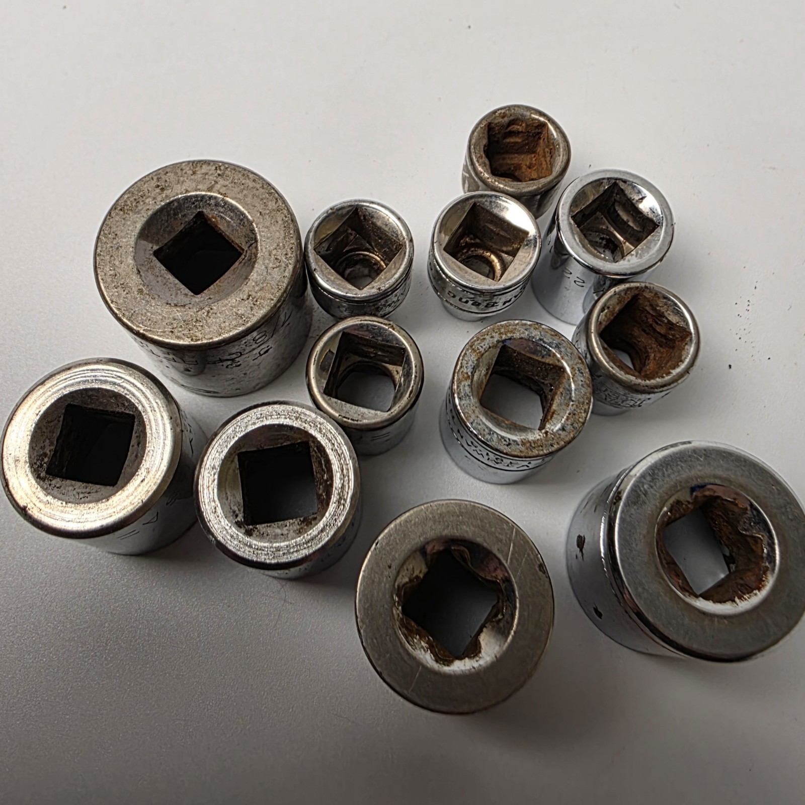Used 3/8″ Drive 6 Point Shallow Sockets Set Various Brands READ DESCRIPTION #689
