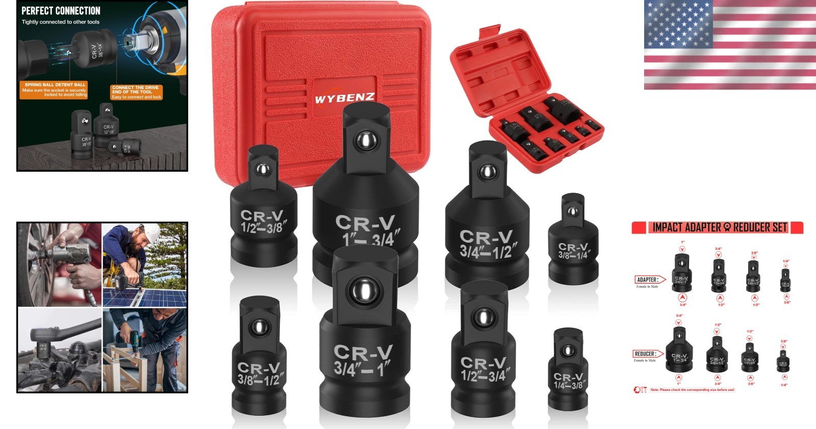 Professional 8-Piece Impact Adapter Set – High-Quality Steel with Storage Case
