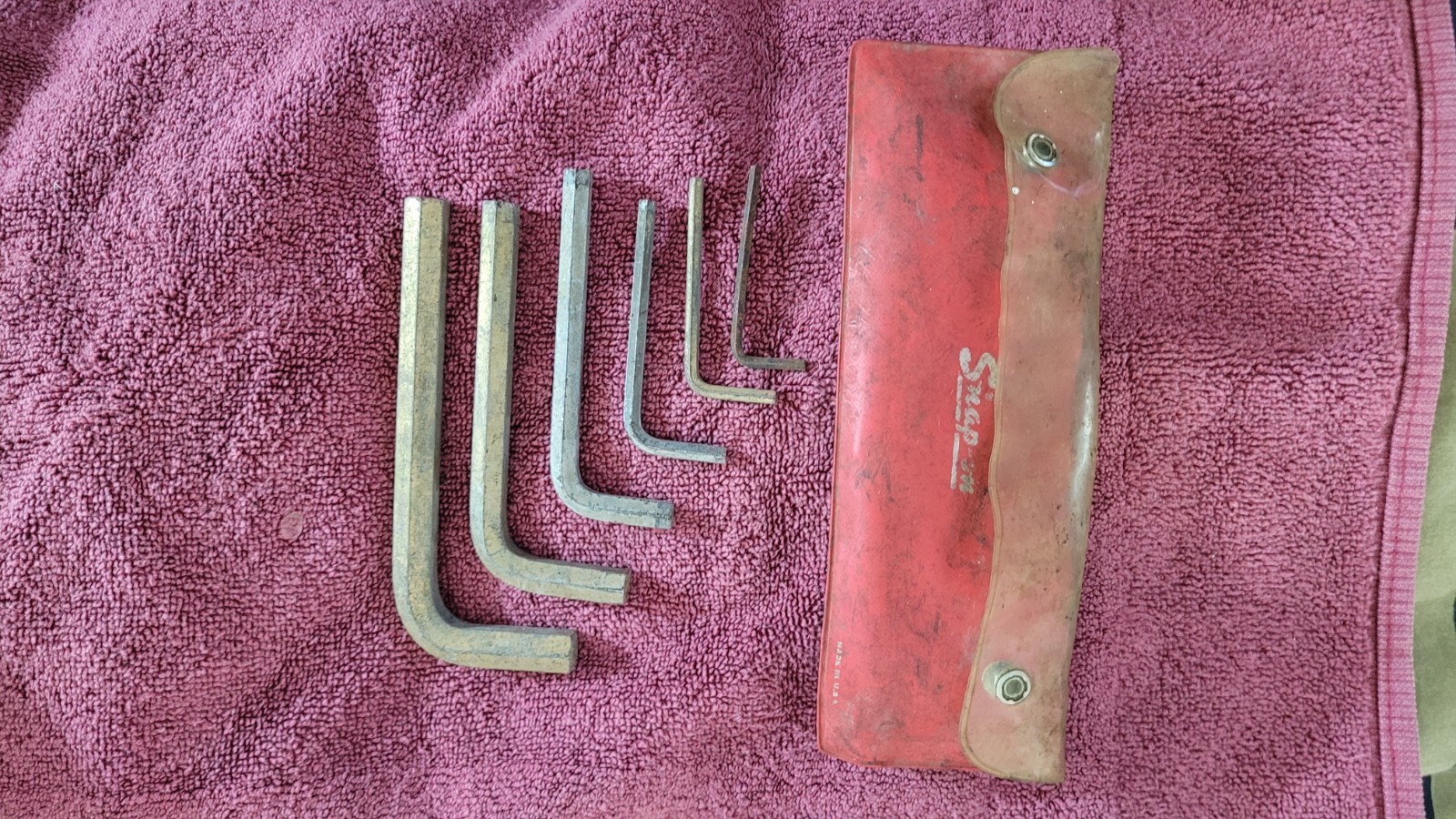 Vintage Snap-on Tools 5 Piece Hex Allen Wrench Set W/ Classic Red Pouch 
