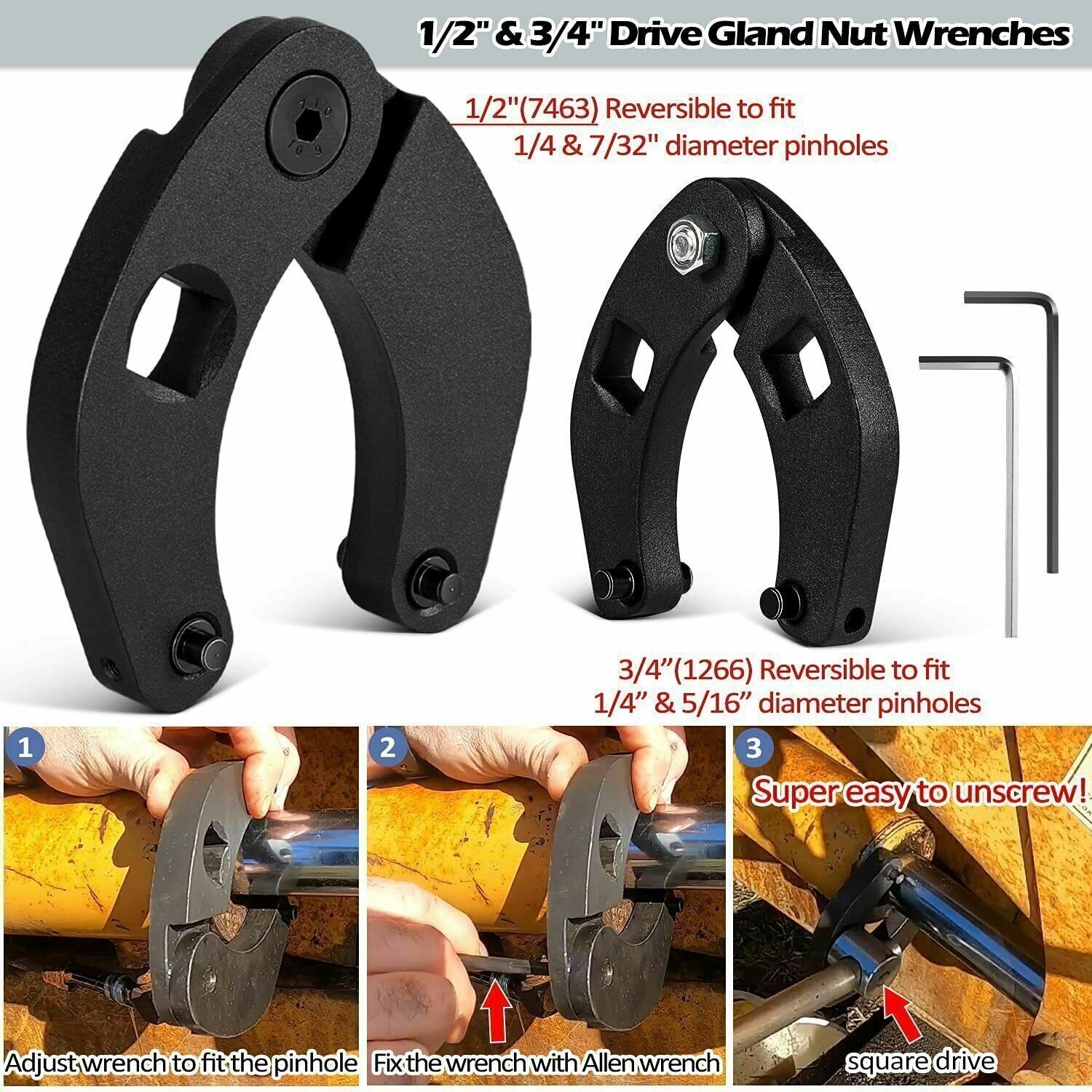Hydraulic Cylinder Repair Tools Rod/Gland Wrench Seal Installer For Skid Steers