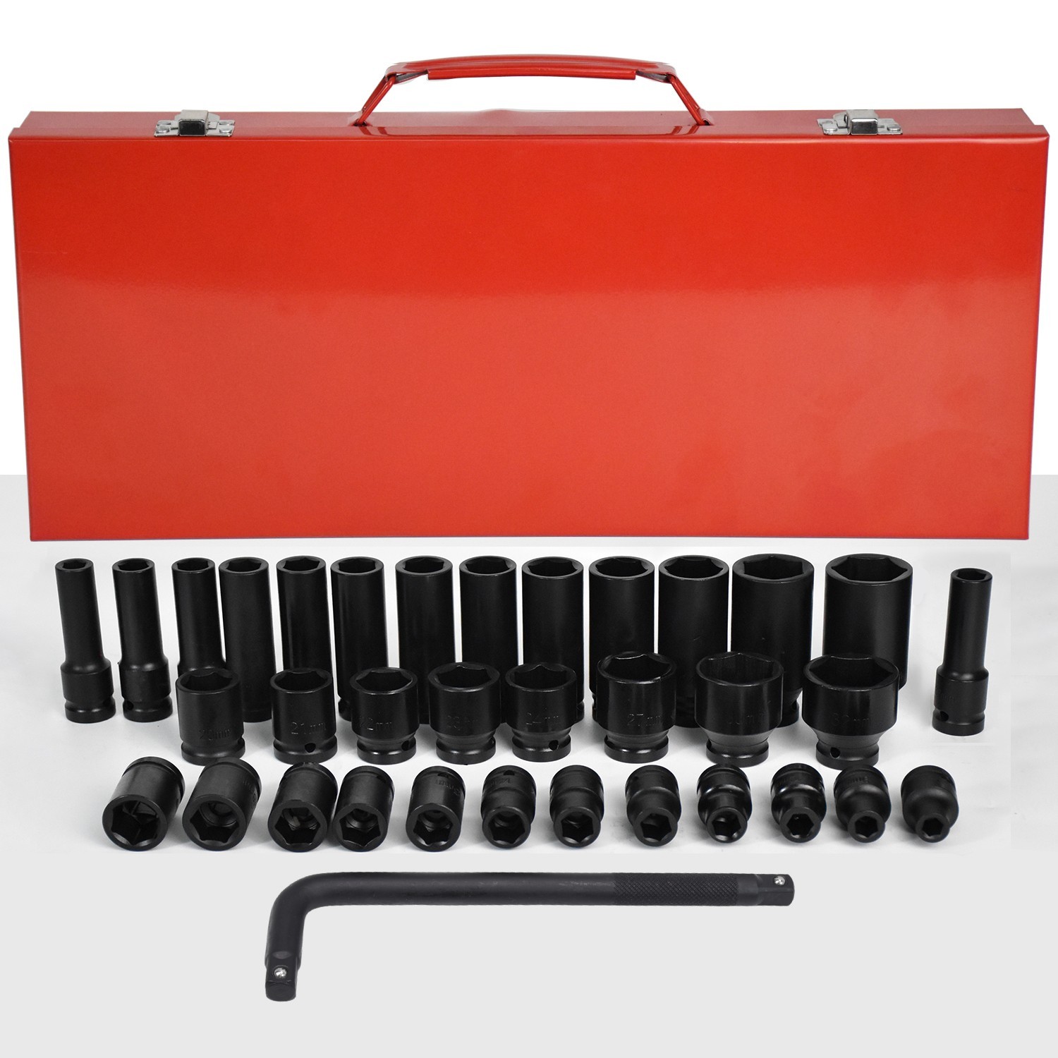 iMeshbean 35PC 1/2″ Dr Metric Deep 6 Point Impact Socket Set with Extension Bar
