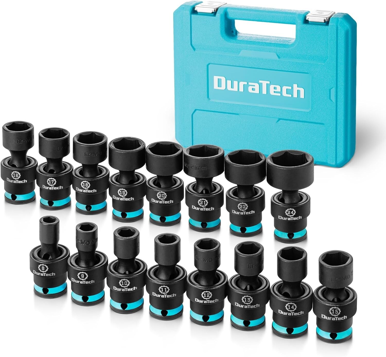 DURATECH 3/8″ Drive Swivel Socket Set 16 Pieces Shallow Universal Impact 6 Point