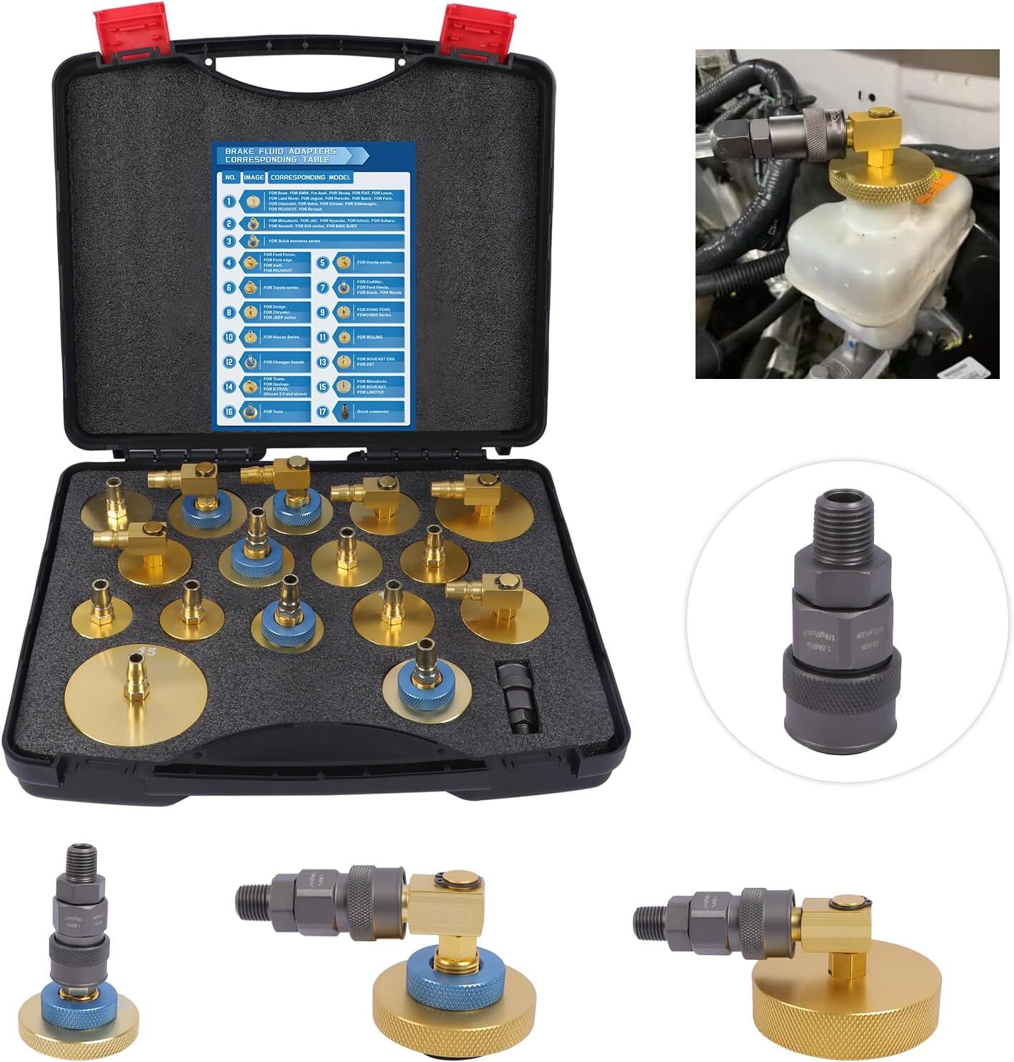Universal Master Cylinder Brake Bleeder Adapter Kit for Brake Fluid Bleeding