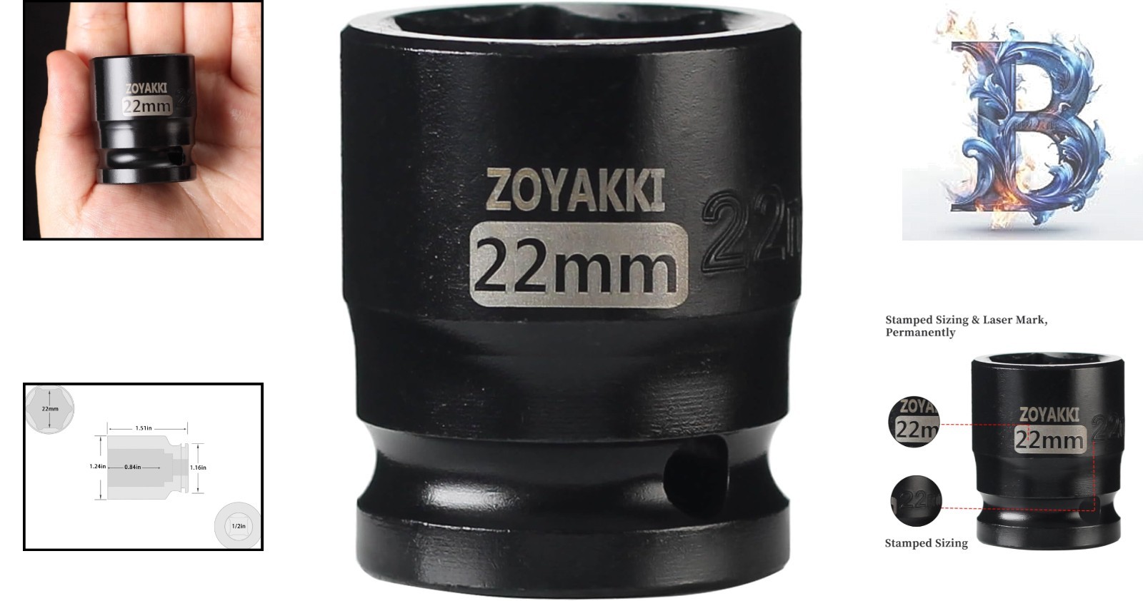 22mm Shallow Impact Socket – 1/2″ Drive CR-MO Steel for Secure Axle Nut Removal