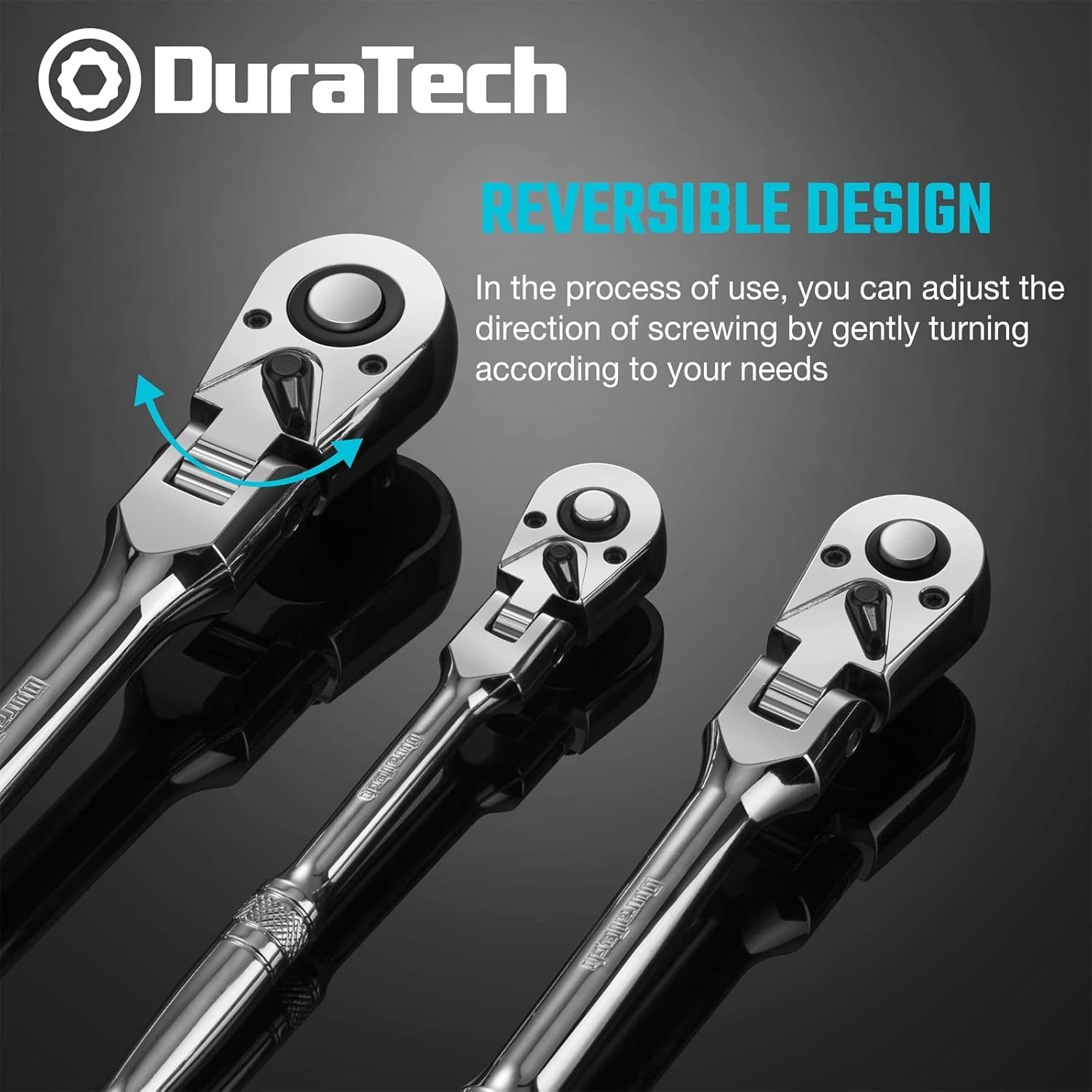 3-Piece Flex-Head Ratchet Set, Alloy Steel, 72-Tooth Design