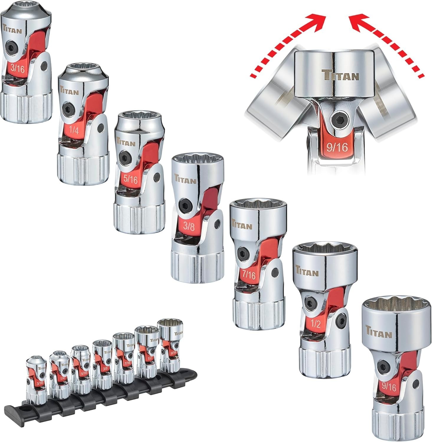 Titan 66860 7-Piece 1/4-Inch Drive SAE Auto Flex Universal Socket Set, 12-Point,