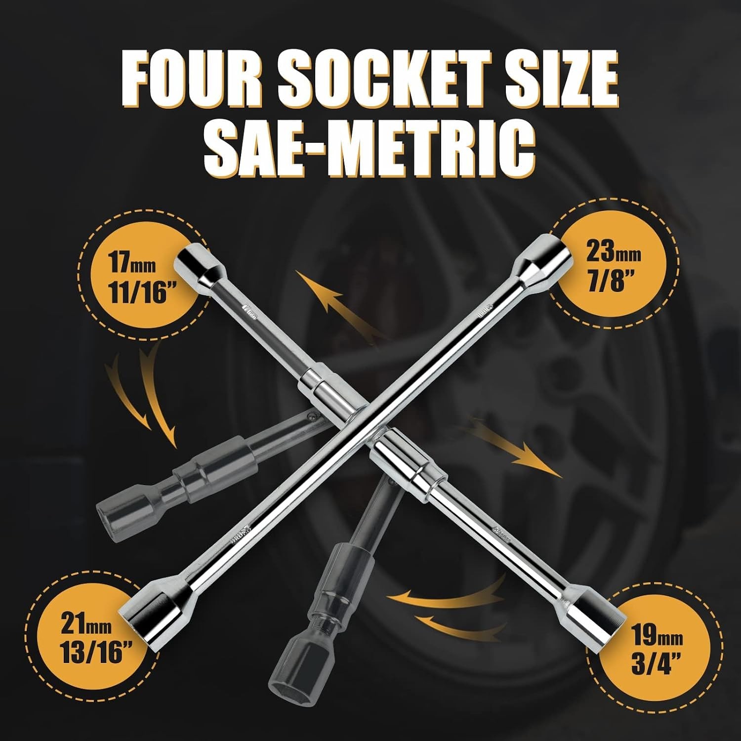 2Pack 14″ Folding 4-Way Lug Wrench – Universal Cross Wrench for Car/Truck/SUV