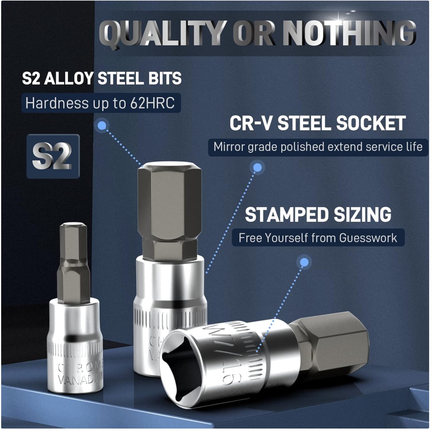 32-Piece Hex Bit Set, Chrome Vanadium & S2 Alloy