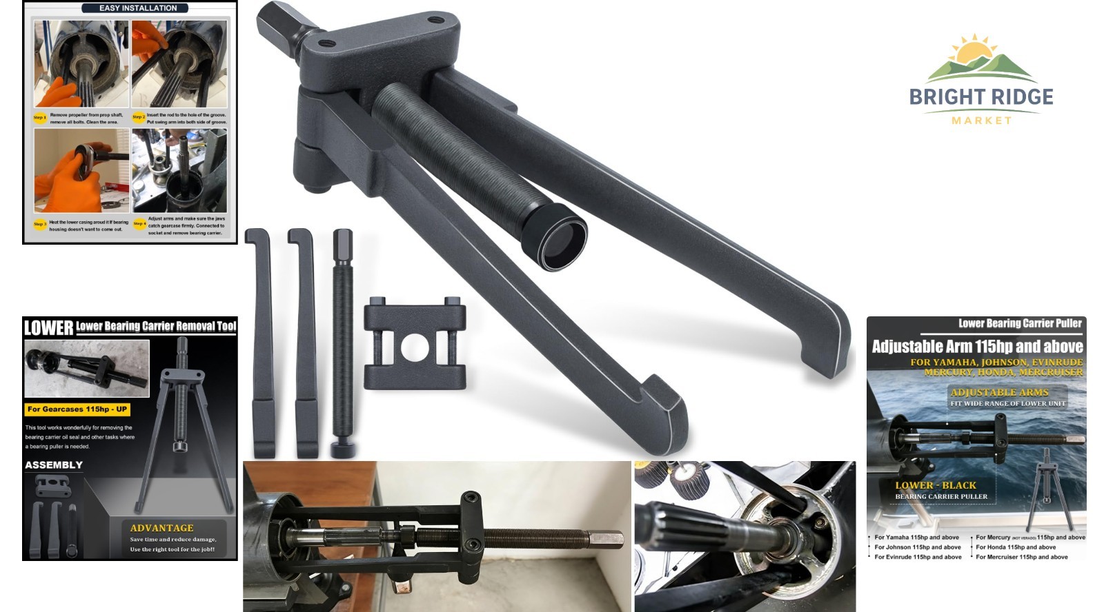Corrosion-Resistant Bearing Carrier Puller for Outboard Engines 115hp and Above