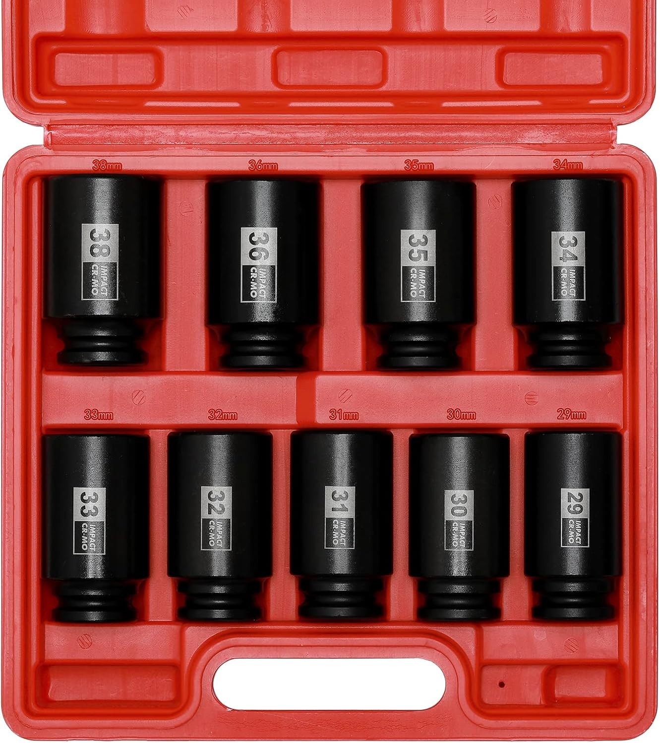 9PCS 1/2 Inch Drive Deep Impact Socket Set, 29-38MM, Spindle Axle Nut Sockets, M