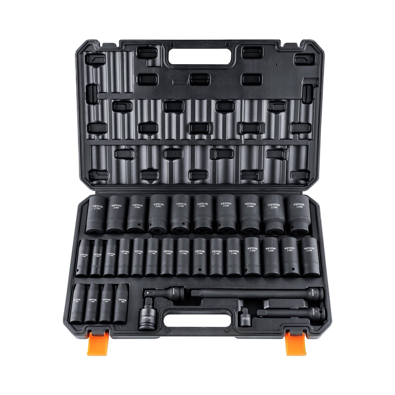 34-Piece 1/2″ Drive Impact Socket Set Metric 8-36mm, Cr-MO Steel, Auto Repair, S