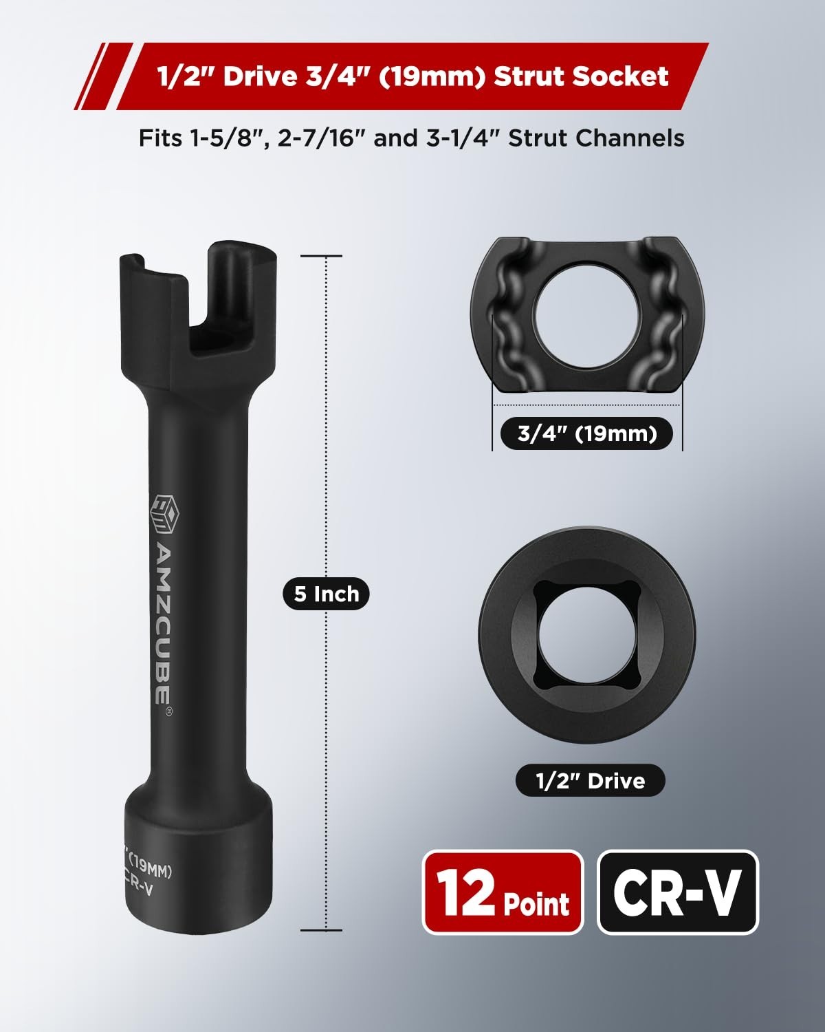 3/4″ Deep Impact Socket 12-Point 1/2″ Drive, Cr-V, Anti-Break, Black Finish, Fit