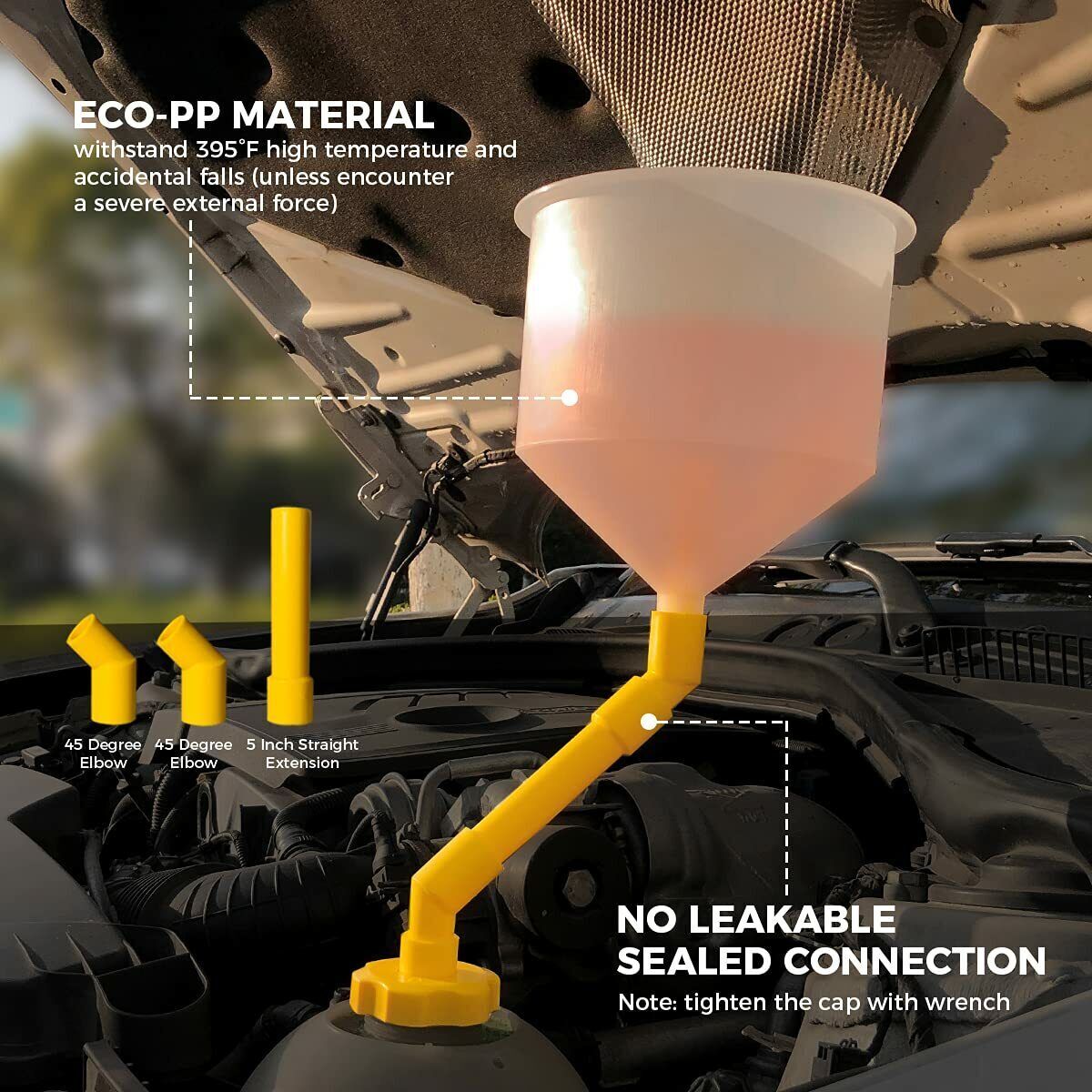 15 Spill Proof Radiator Coolant Filling Funnel Kit Car Auto Fluid Cooling System