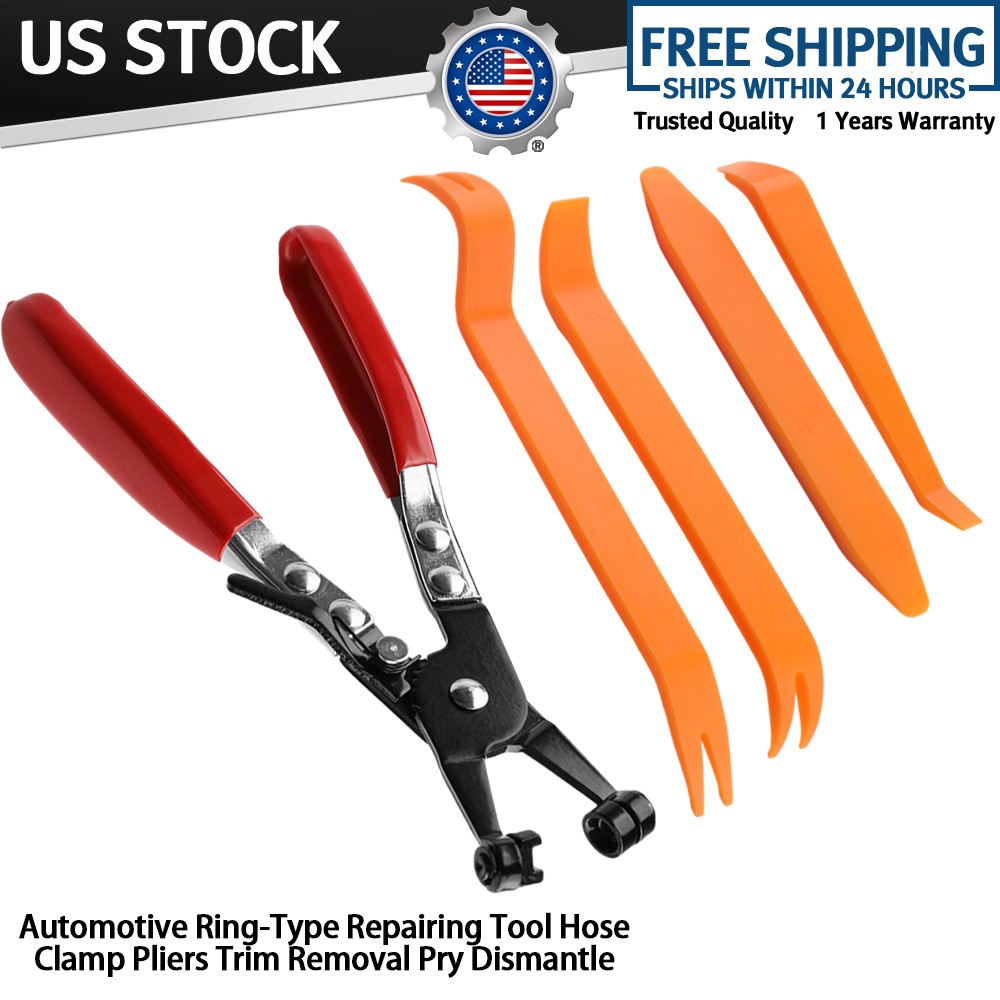 5PCS Hose Clamp Pliers Trim Clip Removal Set Car Tool Panel Fascia Dash Remover