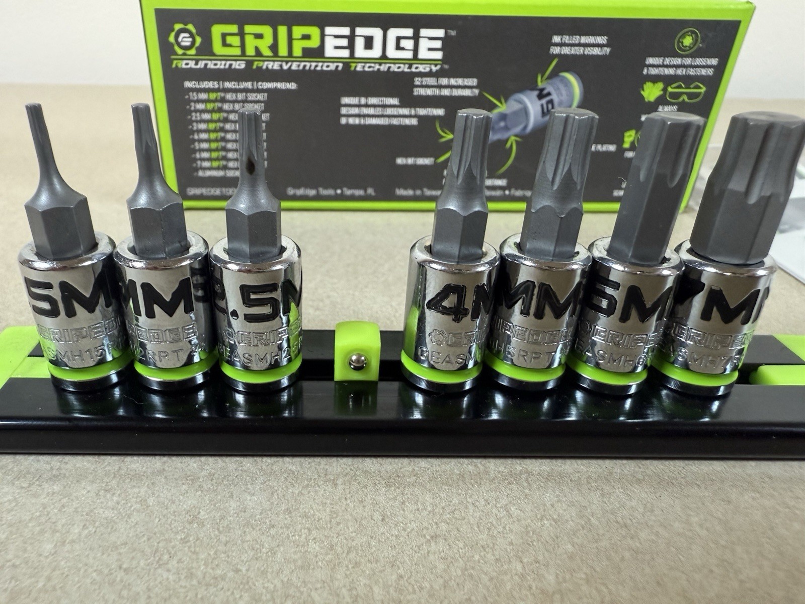 Gripedge GEASR4-BK 8pc 1/4″ missing 3mm 1.5mm-7mm Metric Hex Drive Set