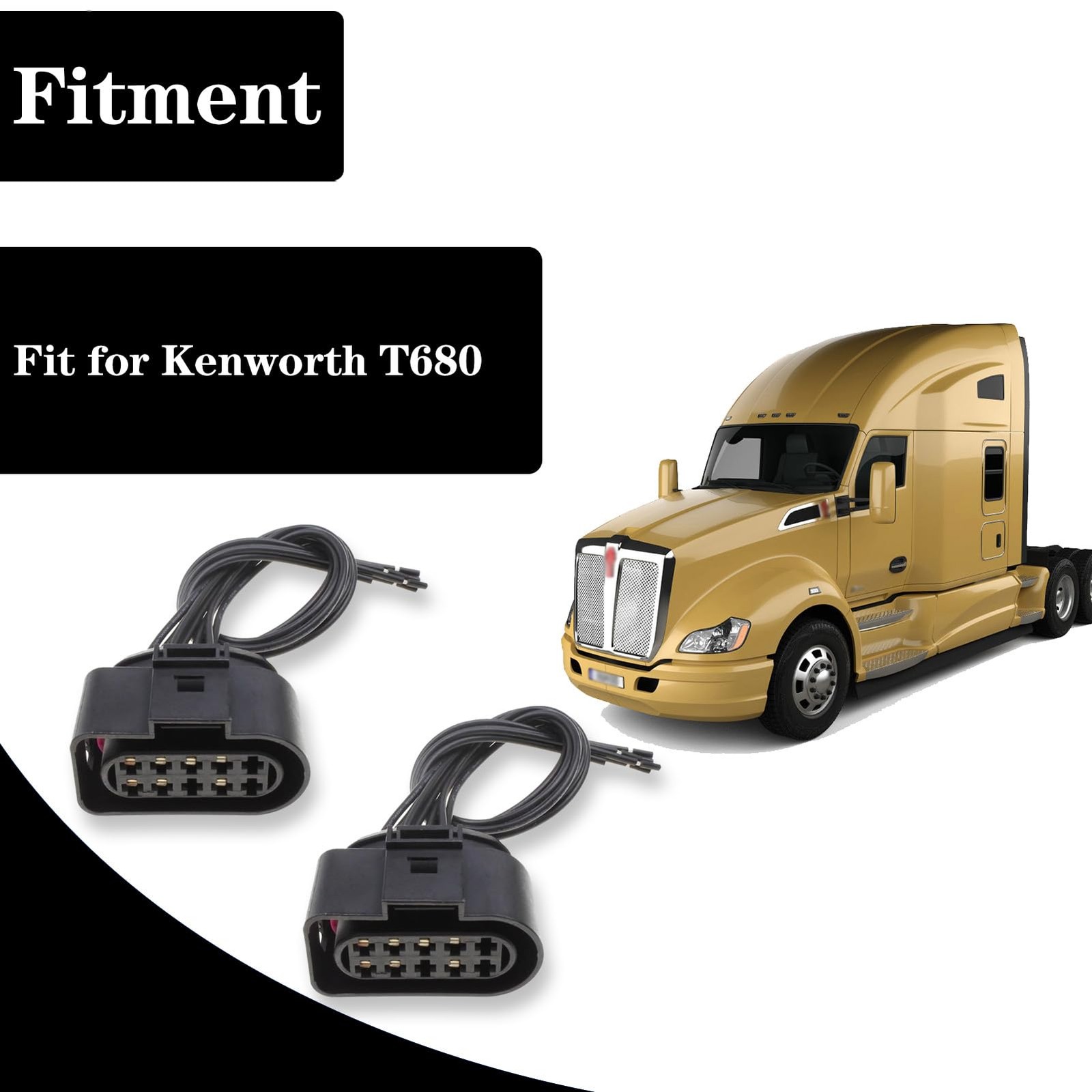 GYUPTRK 2 Pack Headlight Pigtail Connector Fit for Kenworth 2 Pack, Black