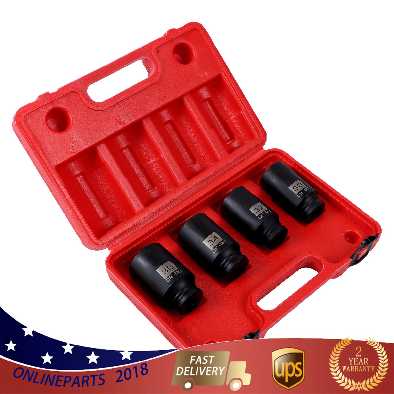 4Pcs Drive Spindle Axle Nut Socket Set 1/2″ 12 Point 30mm 32mm 34mm 36mm