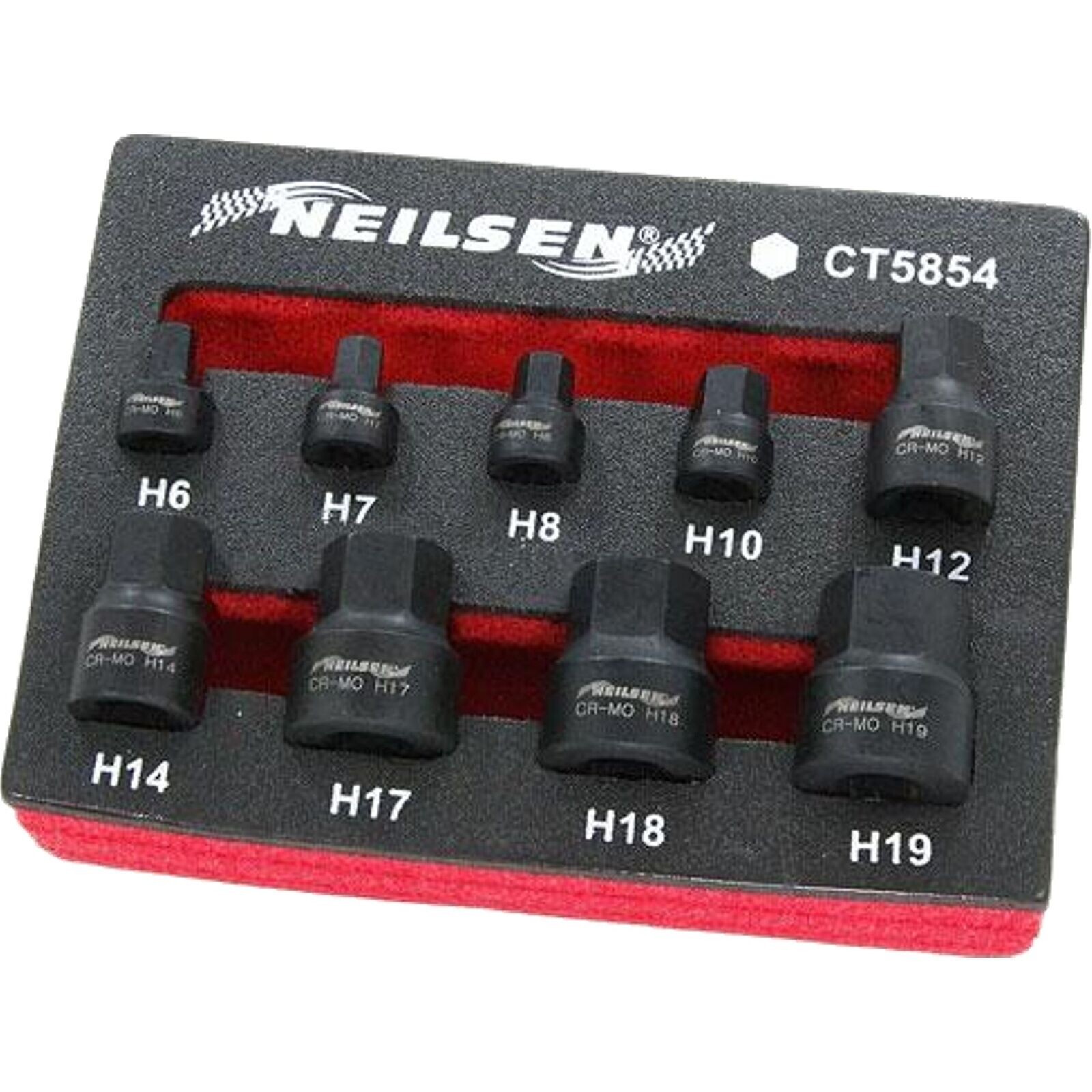 Neilsen Low Profile Stubby Short Impact Hex Bit Socket Set 6mm – 19mm 9pc
