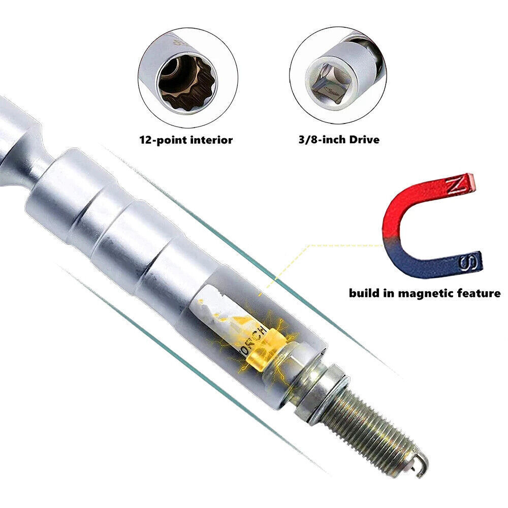 For BMW 12PT 14&16mm Thin Wall Magnetic Swivel 3/8″ Spark Plug Socket Drive US