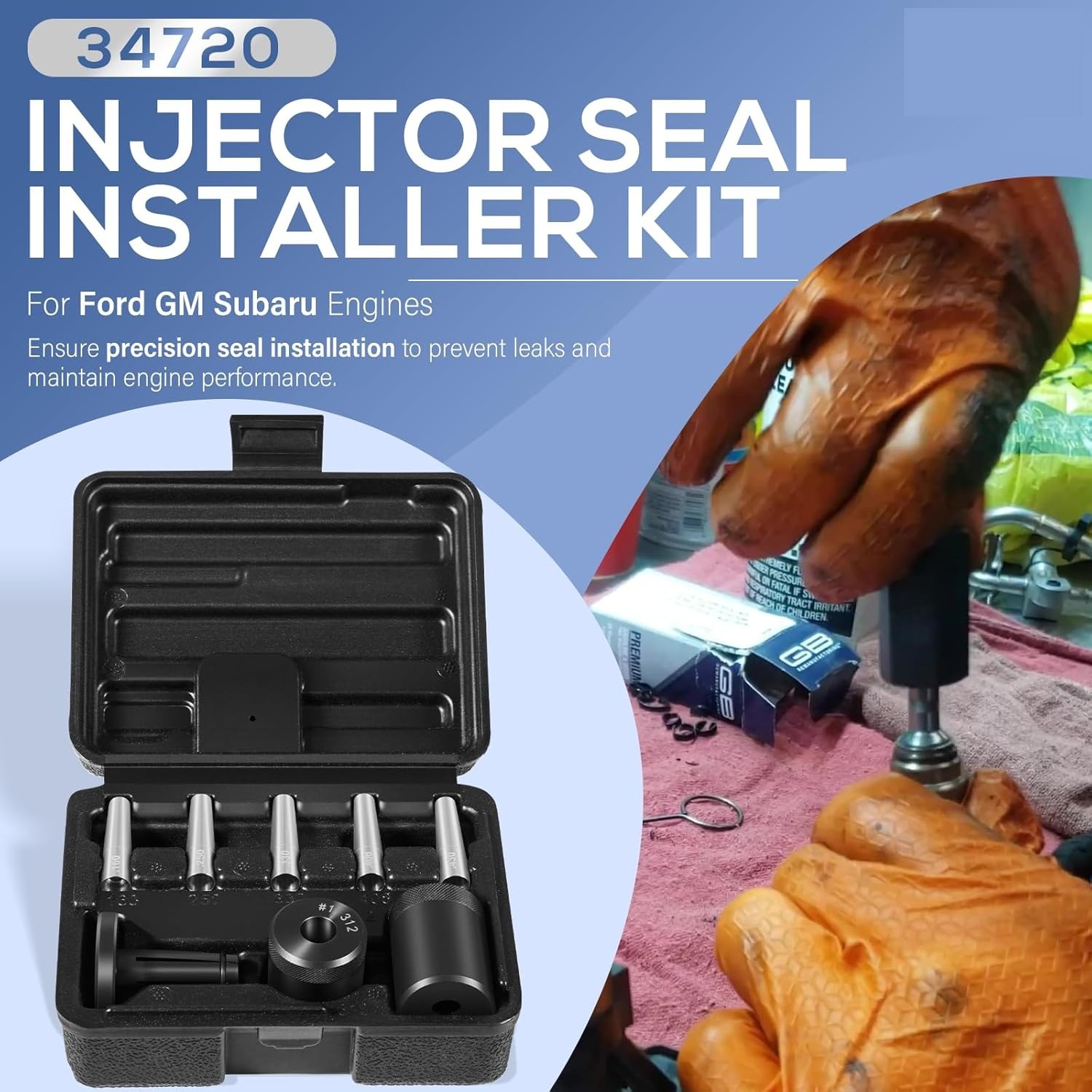34720 Injector Seal Installer Kit for Ford GM Subaru Engines ( 8Pcs)