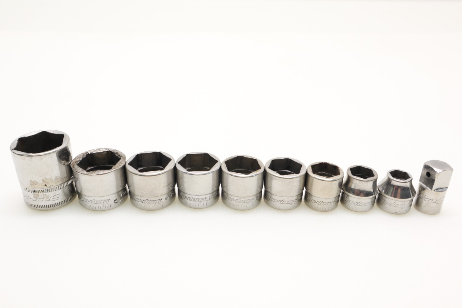 Snap On 9Pc 3/8″ 6PT Drive Shallow Socket Set 19, 18, 17, 16, 15, 14, 12, 10, 8