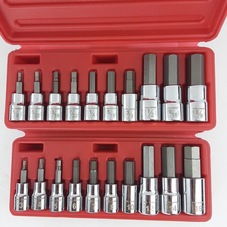 20pc Drop Forged SAE + Metric 3/8″ & 1/2″ Drive Hex Bit Allen Head Socket Bundle