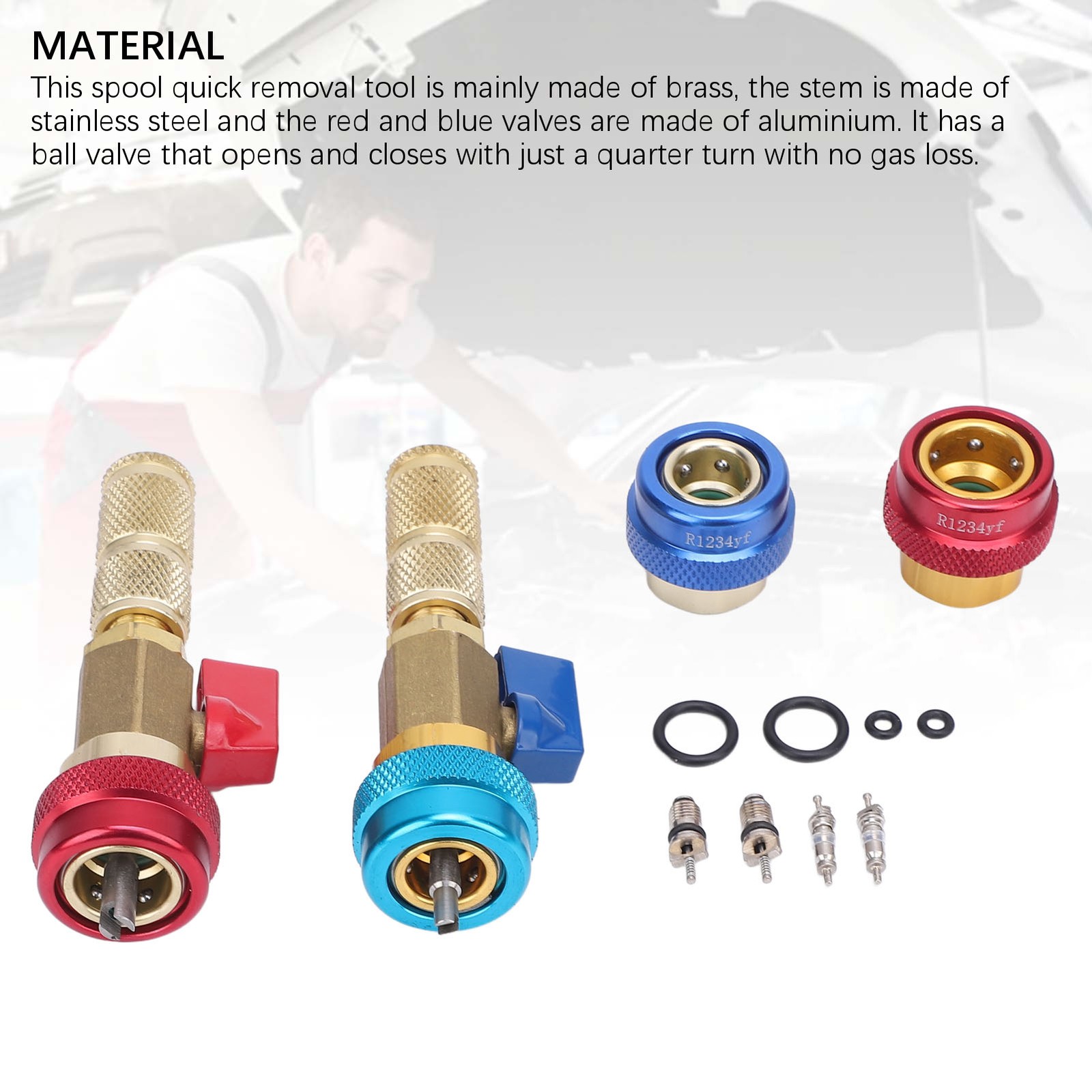 R134A Valve Core Quick Remover Installer Kit Stainless Steel Brass High Low FXMC