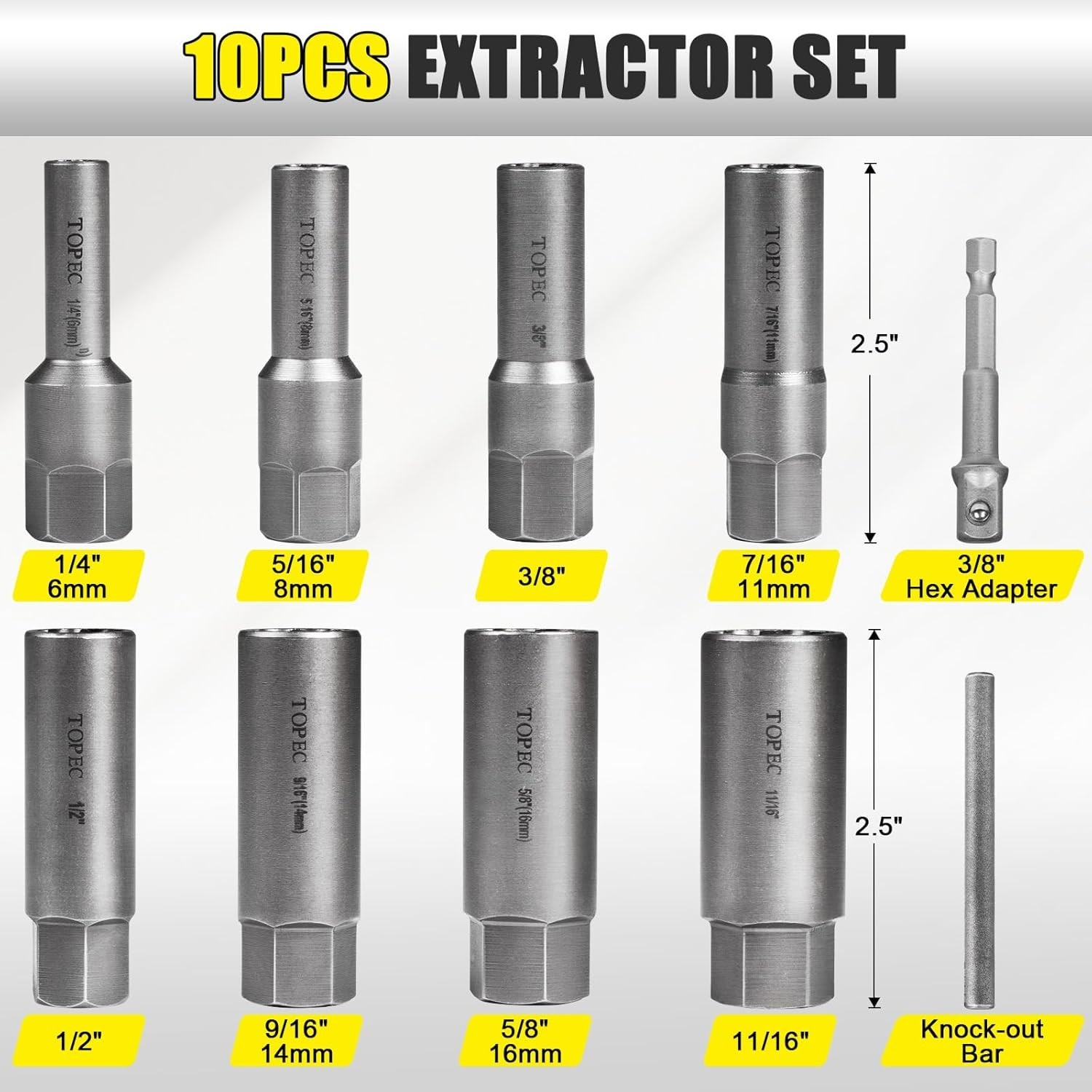 10-Piece Spiral Deep Bolt Extractor Set Spark Plug Stripped Lug Nut Remover