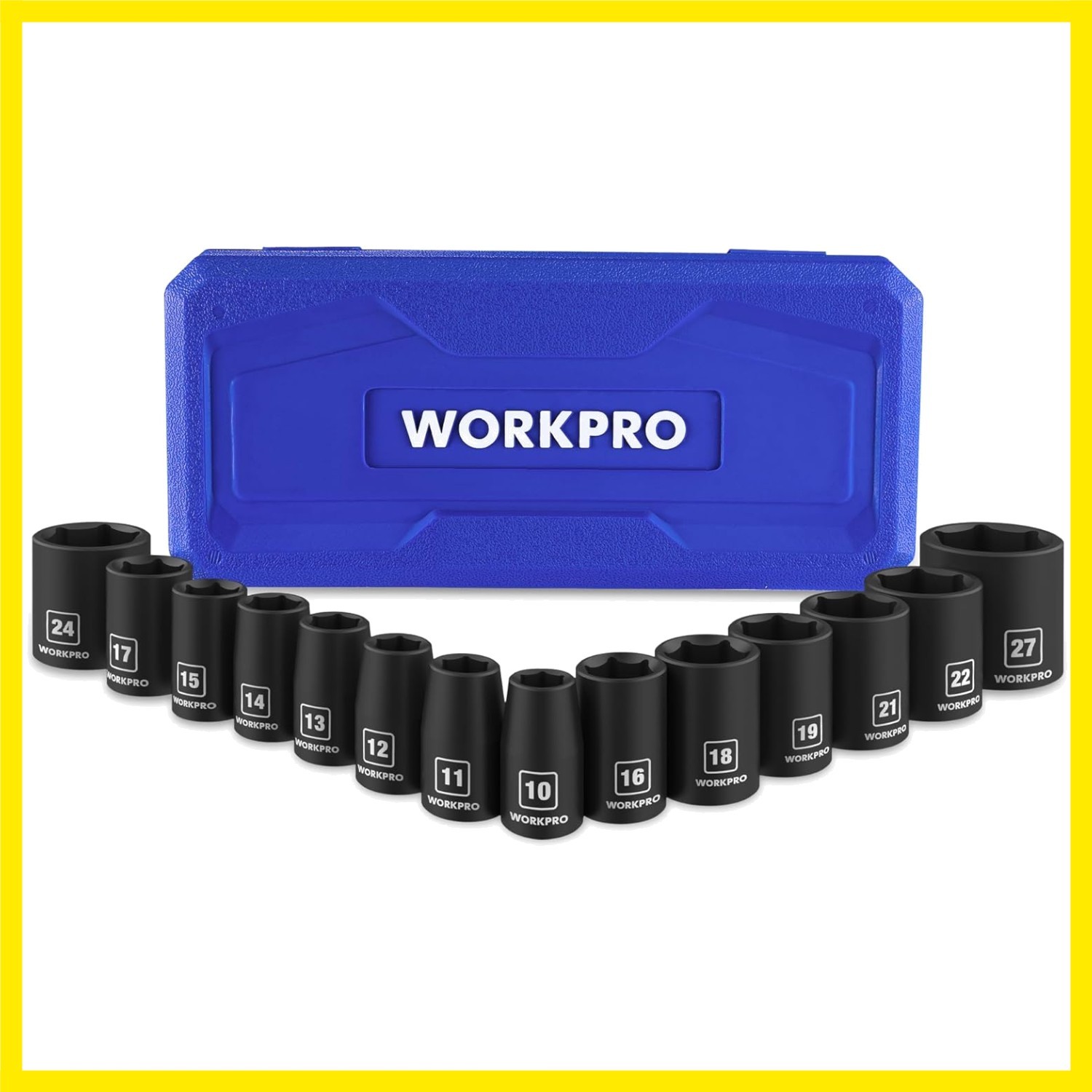 1/2” Drive Shallow Impact Socket Set, Metric Cr-V Steel 6-Point Socket Set wi…