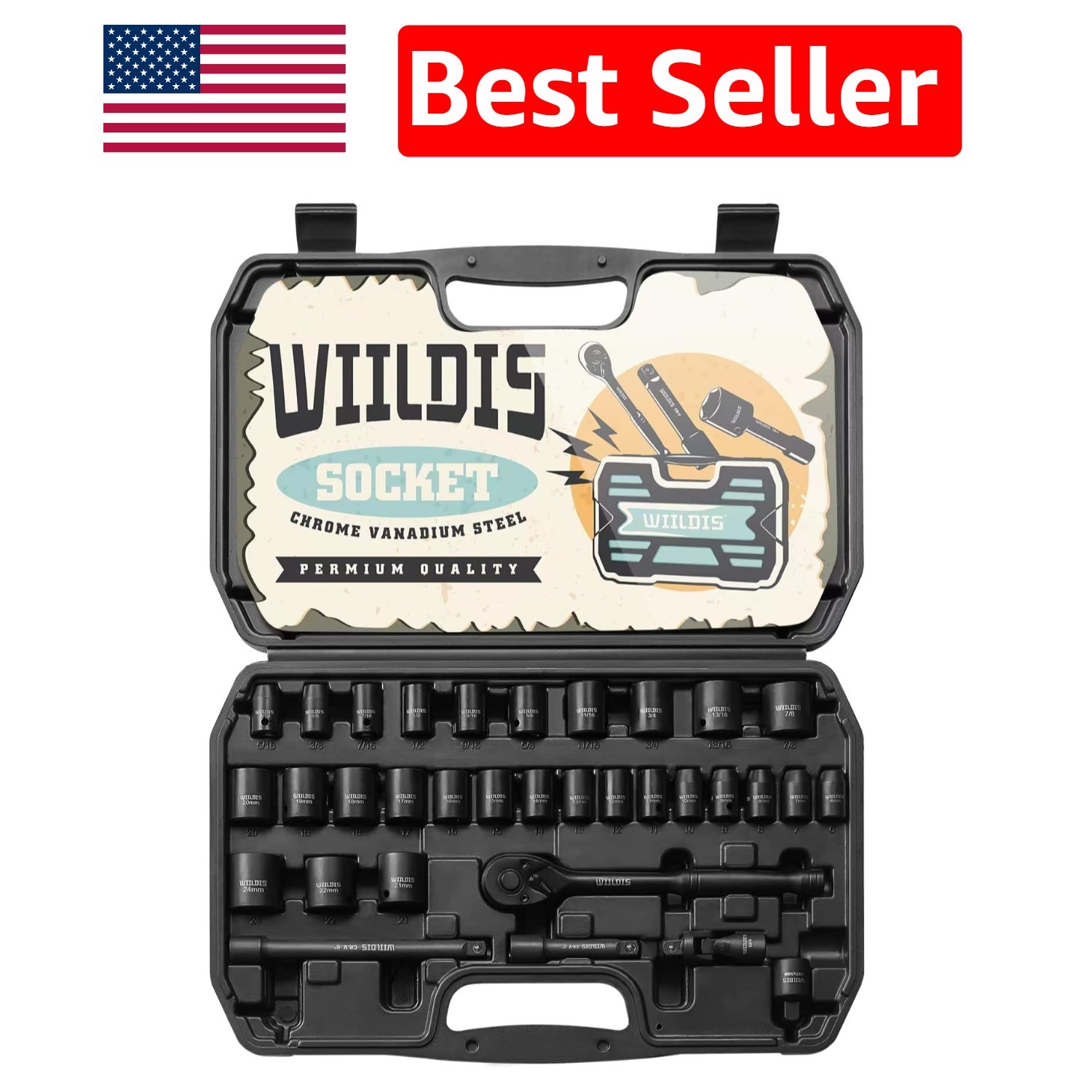 Ultra-Durable CR-V Impact Socket Set: 33 Pieces, SAE/Metric – Mechanics’ Choice